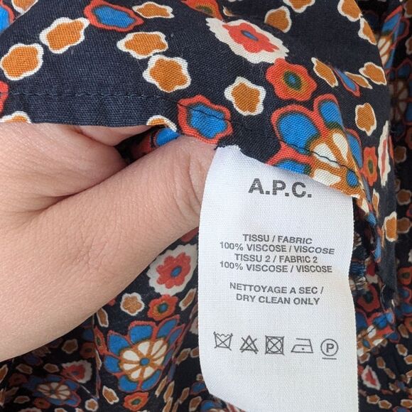 A.P.C. Debbie Ruffle Neck Tassel Floral Diamond Print Size 34 (XS) - Picture 7 of 9